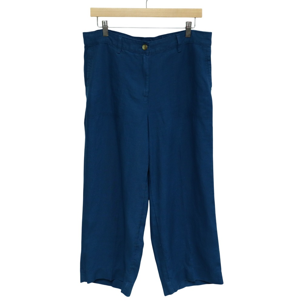 J. Jill Love Linen Wide Leg Crop Pant M Blue Coastal Summer Beach Lagenlook Boho